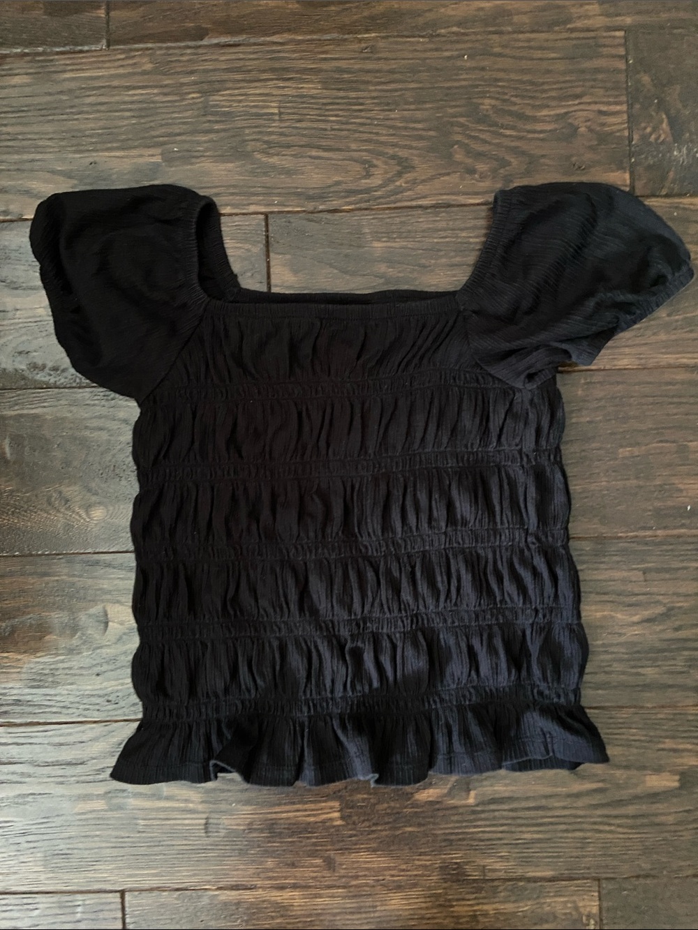 Old Navy Black Smocked Square-Neck Puff Sleeve Crop Top Size L